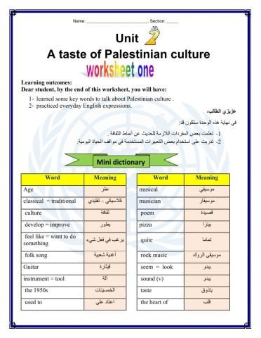 WorkSheet  1  Unit  2  T1 G8