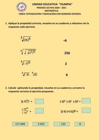 POTENCIACIÓN Y RADICACIÓN CON NÚMEROS ENTEROS.