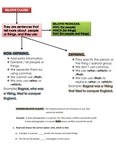 Defining and non-defining relative clauses