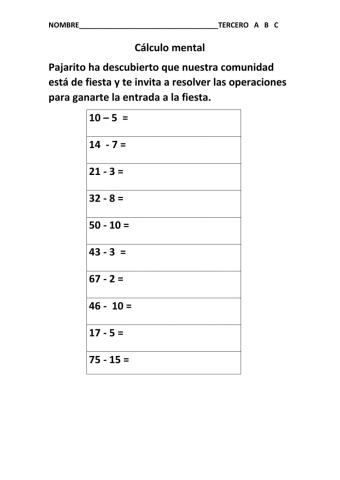 Calculo mental sumas 10
