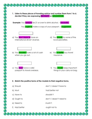 Modals for necessity and suggestions