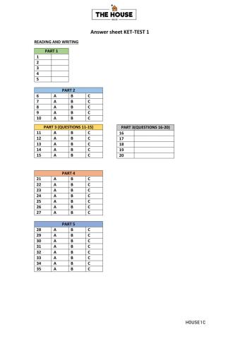 Answer sheet test 2 ket