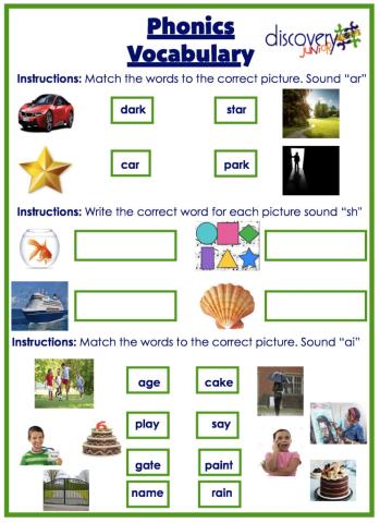 Phonics Words sound ar, ai, sh