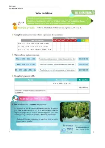 Descomposición de números naturales en valores posicionales