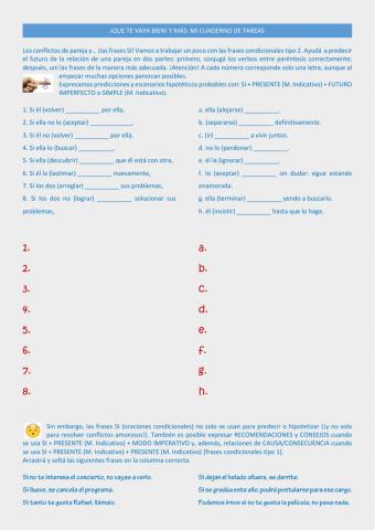 Frases condicionales  de primero y segundo tipo