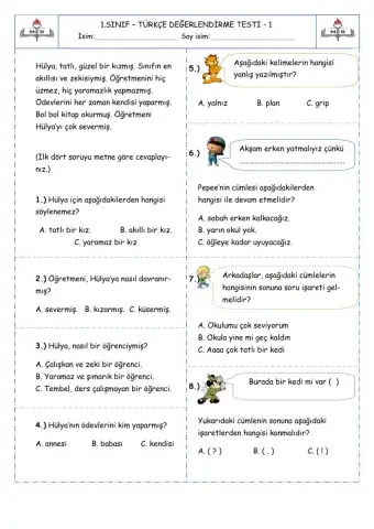 Türkçe dönem değerlendirmesi 5