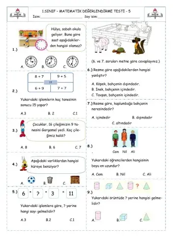 Matematik dönem değerlendirme 5