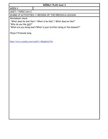 Level 3 Week 4 weekly plan