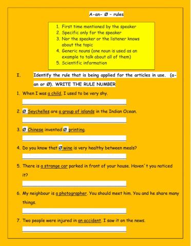 Indefinite Articles a-an and zero