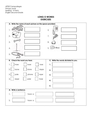 Long o words exercises