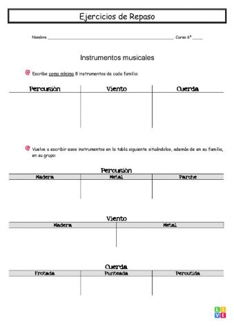 Instrumentos por familias y grupos - Repaso