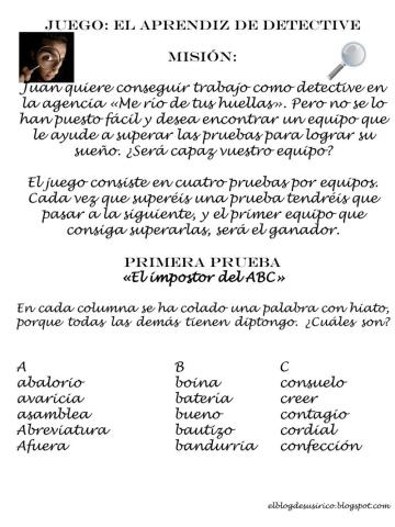Diptongos e hiatos (juego -El aprendiz de detective-)
