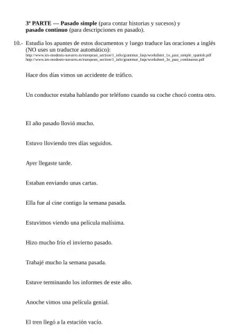 Review work 9 - Translation from Spanish (past simple & continuous))