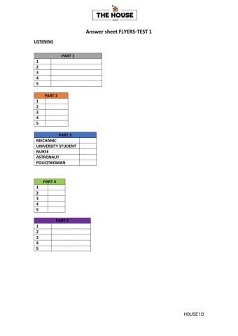Answer sheet test 1 flyers 2