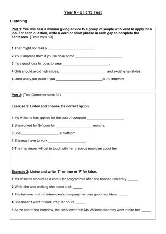 Year 6 U13 Test Listening