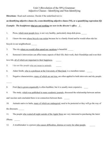 Adjective Clauses - N, NI or Q