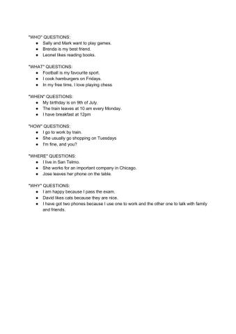 Wh question words- present simple