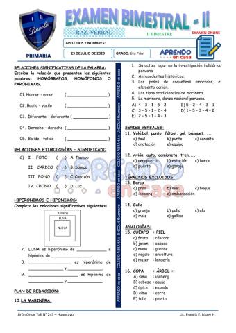 Exam. 2do Bim - 6to de Primaria