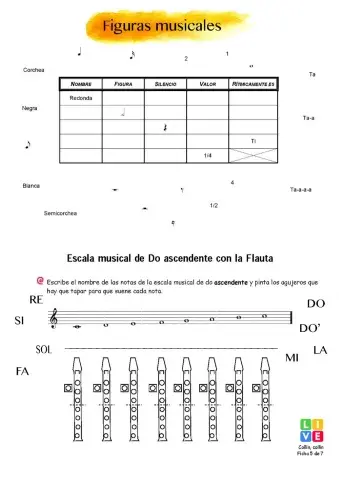 Figuras musicales, Escala de Do y Notas flauta