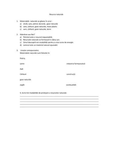 Fisa de lucru : Resurse naturale