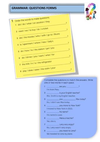 QUESTION FORMS AND LIFE STAGE VOCABULARY WORKSHEET