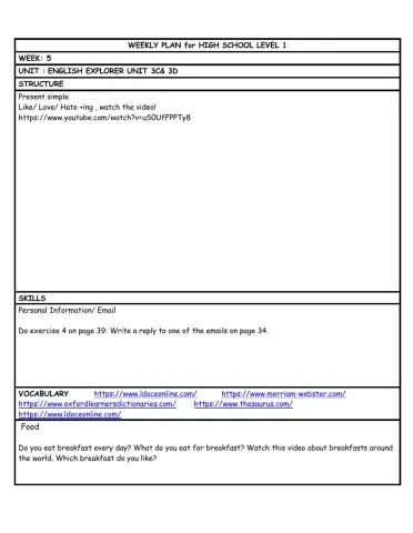 HS L1 WEEKLY PLAN week 5