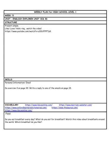 HS L1 WEEKLY PLAN week 5