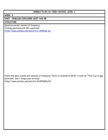 HS L1 WEEKLY PLAN week 6
