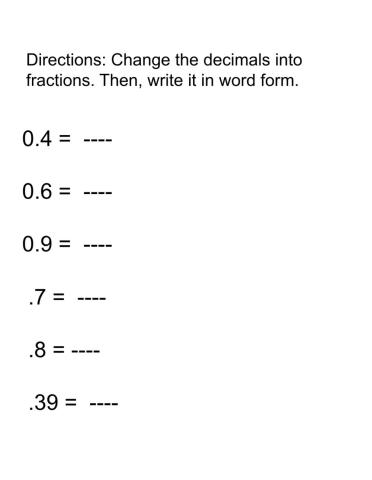 Decimals to fractions