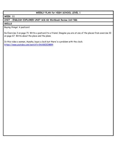 HS L1 WEEKLY PLAN week 11