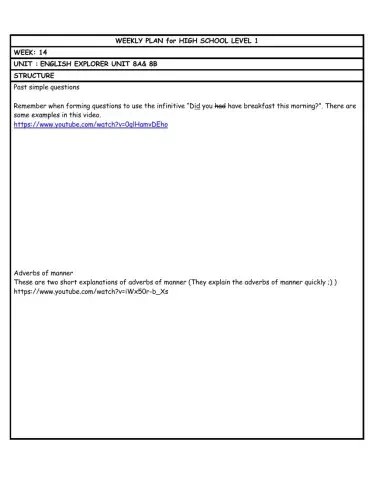 HS L1 WEEKLY PLAN week 14