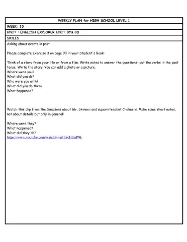 HS L1 WEEKLY PLAN week 15