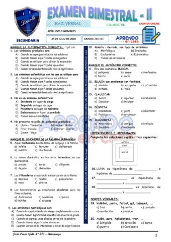 Exam. 2do Bim - 2do de Secundaria