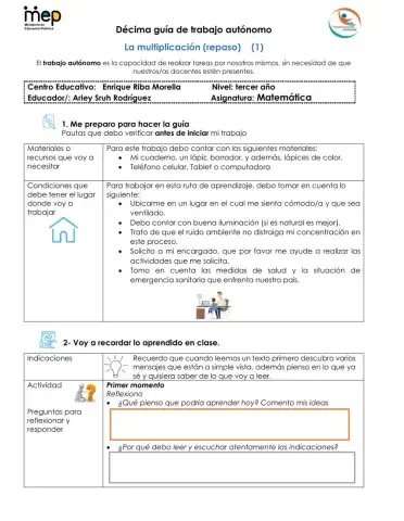 La multiplicación (repaso 1)