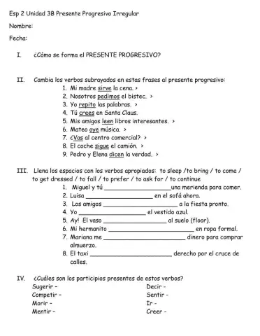 Presente Progresivo IRREGULAR