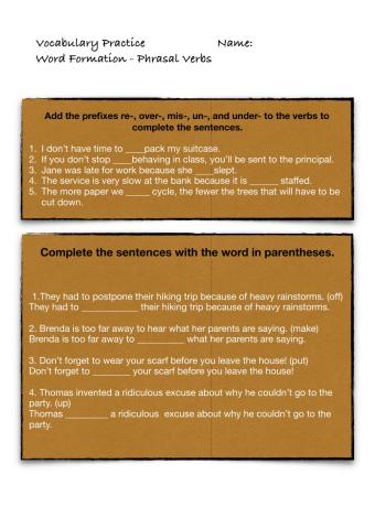 Word Formation and Phrasal Verbs