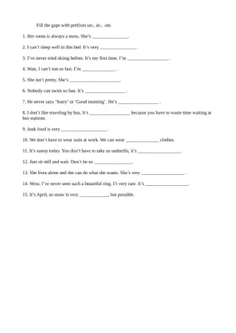 Adjectives with prefixes -in -im -un