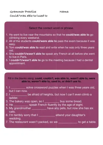 Could-Was Able to-Used to