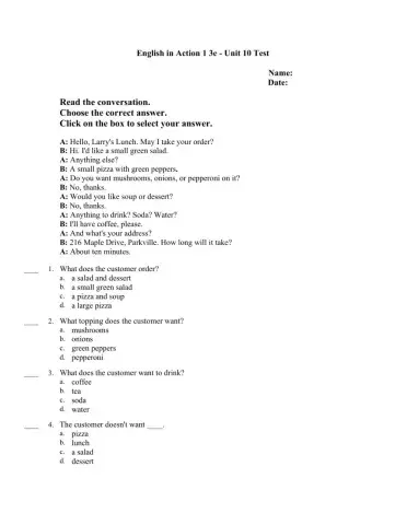 English In Action Unit 10