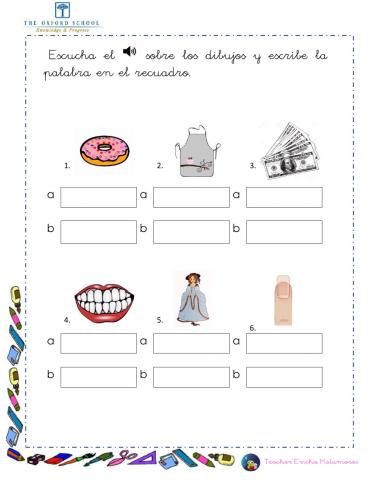 Escribir palabras con familia sílabas d