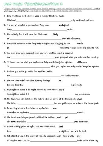 Key word transformation 2