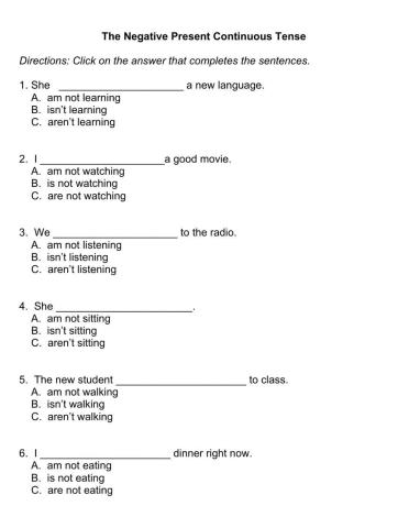 Negative Present Continuous