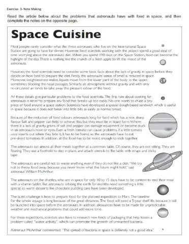 Space cuisine (Note Making)