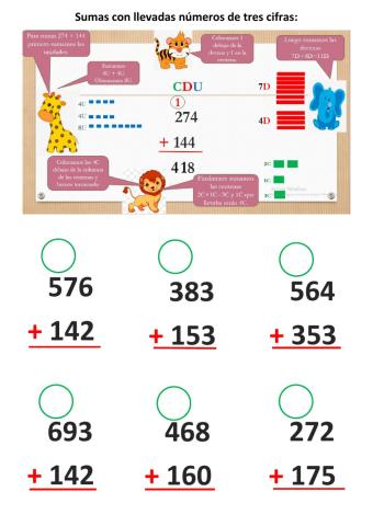 Sumas con llevadas números de tres cifras (centenas)