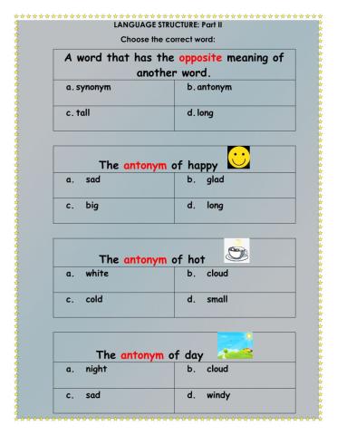 English Questionnaire Language structure 2