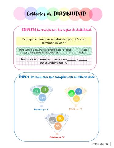 Divisibilidad del 2, 3 y 5