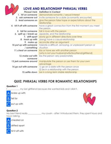 Love and relationship Phrasal Verbs