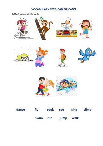 Can can't Vocabulary test