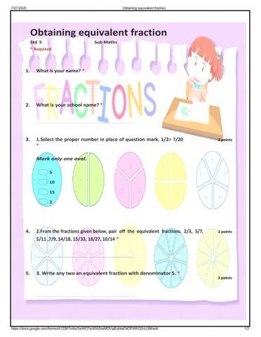 Worksheet for equivalent fraction