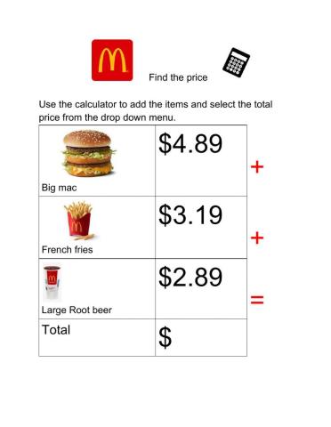 McDonalds Find the Price